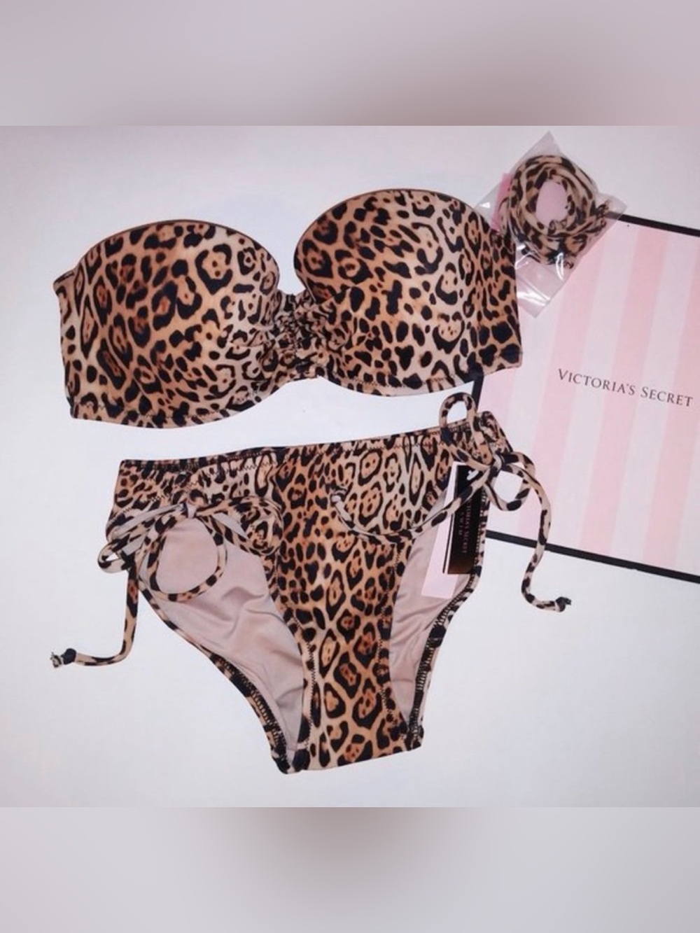 Victoria's Secret Leopard Print Strapless Bikini Set - Brown & Black